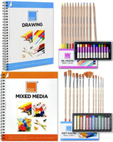 COLOUR BLOCK Juego de 50 piezas para dibujar y colorear, 12 piezas de color pastel de aceite I 12 piezas de pasta suave pastel de tiza suave, 12 pinceles de pintura I 9 x 12 pulgadas papel de dibujo I 9 x 12 pulgadas de papel de dibujo mixto de 9 x 12 pul - Arteztik
