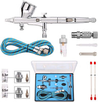 AGPTEK - Kit de aerógrafo de doble acción con pistola de pulverización de aire con agujas de 0.012 in/0.008 in/0.020 in y manguera de aire de cobre, kit de aerógrafo portátil para tatuajes, decoración de tartas, maquillaje, arte de uñas, pintura - Arteztik
