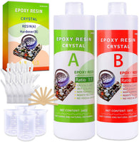Kit de resina epoxi de 32 onzas, revestimiento de resina transparente con relación 1:1, 4 tazas graduadas, 10 palos, 2 pares de guantes. - Arteztik
