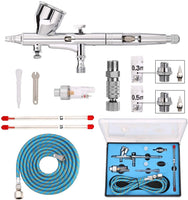 AGPTEK - Kit de aerógrafo de doble acción con pistola de pulverización de aire con agujas de 0.012 in/0.008 in/0.020 in y manguera de aire de cobre, kit de aerógrafo portátil para tatuajes, decoración de tartas, maquillaje, arte de uñas, pintura - Arteztik
