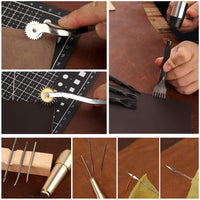 Leather Working Tools Kit, Leather Craft Kits, Hand Leather Tool Kit with Instructions, Quality Toolbox, Rotary Cutter, Waxed Thread, Tracing Wheel, and Other Leather Working Supplies for Beginners - Arteztik
