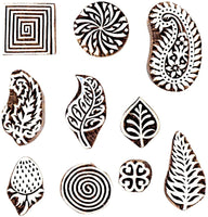 Hashcart Baren para sellos de impresión de bloques, bloques de madera de estampado, diseño tallado a mano, patrón de impresión para Saree Border, Henna, impresión textil, álbumes de recortes, manualidades y pintura de pared, juego de 10, Madera - Arteztik
