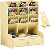 Marbrasse - organizador de escritorio de madera, multifuncional, caja de soporte para bolígrafos, papelería de escritorio, fácil de montar, estante de almacenamiento para suministros de oficina en casa-oficina con cajón - Arteztik
