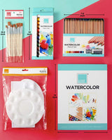 COLOUR BLOCK - Juego de 52 piezas de acuarela, suministros de arte para la escuela, incluye 12 tubos de pintura de acuarela, juego de 12 pinceles, 25 hojas de bloc de dibujo y 24 lápices de acuarela - Arteztik
