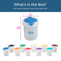 ECR4Kids - Juego de 10 vasos de pintura trilingües grandes sin derrames con tapas, suministros de arte educativo para niños y niños pequeños - Arteztik
