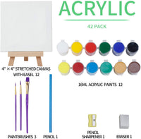 MEEDEN - Juego de 42 piezas de pintura acrílica, 12 caballetes de madera de haya y 12 lienzos estirados, juego de pintura acrílica de 12 x 0.5 fl oz, 3 pinceles y todos los suministros adicionales, elegante caja de regalo para niños y principiantes - Arteztik
