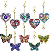 Juego de 10 llaveros de pintura con diamantes para niños y adultos principiantes, diseño de corazón y mariposa - Arteztik
