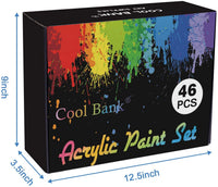 COOL BANK Acrylic Paint Set, 46 Piece Professional Painting Supplies Set, Includes 24 Acrylic Paints, 12 Painting Brushes, Canvas, Palette, Acrylic Painting Pad, for Artists,Students and Kids - Arteztik
