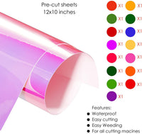 HIRALIY Hojas de vinilo holográficas permanentes paquete de 25 paquetes de 12.0 x 10.0 in, paquete de vinilo adhesivo para Cricut Silhouette Cameo suministros de manualidades con cintas de papel de transferencia herramienta de deshierba, para decoración d - Arteztik

