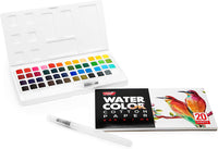 Paint Mark 48 Juego de pintura de acuarela con 2 rotuladores de pincel de mezcla, paleta de pintura de acuarela incluye 20 hojas de papel de color de agua y estuche de almacenamiento. - Arteztik
