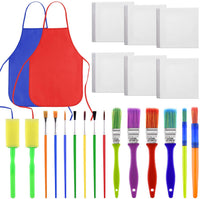 KUUQA Juego de 23 piezas de pintura para niños, mini paneles de lienzo de 3.9 x 3.9 in, pinceles de pintura y delantales de arte para pintar, suministros de arte listos para pintar, regalos de cumpleaños para niños, premios - Arteztik
