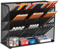 Marbrasse Mesh Desk Organizer, Multi-Functional Pen Holder, Pen Organizer for Desk, Desktop Stationary Organizer, Storage Rack for School Home Office Art Supplies (Silver Mesh Pen Holder with Drawer) - Arteztik
