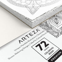 Arteza Adult Coloring Book, 6.4 x 6.4 Inches, Mandala Designs, 72 Sheets, 100 lb Paper, Detachable Pages, Black Outlines, Art Supplies for Relaxing, Reflecting, and Decompressing
