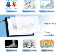Caja de luz LED A4, trace Light Pad Drawing Adjustable Brightness Tracer, USB Power Ultra Thin Portable Light Pad, adecuado para DIY 5D Diamond Drawing Sketch Pad, con tablero de dibujo LCD - Arteztik
