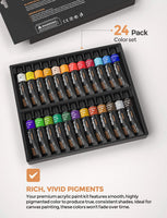 Nicpro Juego completo de pintura acrílica, 24 colores ricos de pigmentos (0.4 fl oz), 12 pinceles, caballete de madera, lienzo para principiantes, suministros de arte para artistas, adultos, estudiantes y niños - Arteztik
