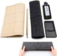 Qiming Wenfang Juego de pinceles chinos Sumi Set de pinceles para caligrafía china, tinta, papel de escritura, juego de piedras de tinta con alfombrilla de fieltro enrollable portátil (5 unidades) - Arteztik
