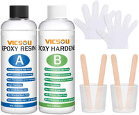 Kit de resina epoxi y endurecedor, kit de revestimiento de cristal transparente de 16 onzas para arte, manualidades, vasos, fabricación de joyas, mesas de río, resina de fundición fácil con 4 palos, 2 tazas graduadas, 2 pares de guantes - Arteztik
