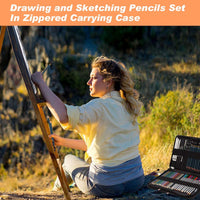 FUNSTAR Juego de lápices de dibujo, 51 piezas de kit de arte profesional de dibujo, lápices de dibujo y kit de boceto, kit completo de artista incluye lápices de grafito, palo pastel, sacapuntas y borrador - Arteztik
