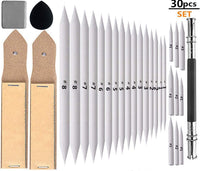 Juego de 30 piezas de mezcla de tachuelas y tortillones con sacapuntas de papel de lija, borrador amasado, herramienta de extensión de lápiz de esponja para estudiantes, bocetos, herramientas de dibujo - Arteztik
