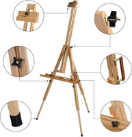 T-SIGN - Caballete para pintura de madera, trípode portátil, caballete de madera de haya, diseño plegable, altura ajustable de 36.5 a 75.5 pulgadas, bandeja grande ajustable para pintura, bocetos, exhibición - Arteztik
