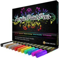 Desire Deluxe - Juego de 12 rotuladores acrílicos para pintura de roca, piedra, cerámica, vidrio, madera, lienzo, no tóxicos a base de agua, suministros de pintura para artistas - Arteztik

