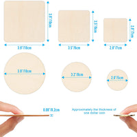 Jetika - Placas de madera sin terminar para manualidades y artes, cuadradas y redondas en blanco para bricolaje, piezas de madera natural para posavasos, azulejos, pintura, tallado, adornos (100 piezas) - Arteztik
