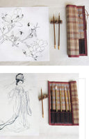 Shanlian Hubi - Juego de pinceles de pintura, pinceles de acuarela, pinceles de caligrafía china Kanji, pinceles de dibujo japoneses, 8 piezas, juego de pinceles de bambú + soporte para pinceles de bambú enrollables - Arteztik
