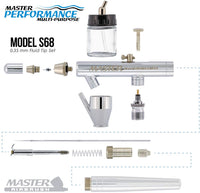 Master Performance S68 - Cepillo de aire multiusos de doble acción con sifón, punta de 0.014 in, botella de líquido de 3/4 onzas, taza de color, manguera de aire trenzada de 6 pies, juego fácil de usar, kit para coche, arte, pastel, pastel. - Arteztik
