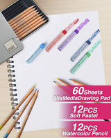 COLOUR BLOCK Juego de 50 piezas para dibujar y colorear, 12 piezas de color pastel de aceite I 12 piezas de pasta suave pastel de tiza suave, 12 pinceles de pintura I 9 x 12 pulgadas papel de dibujo I 9 x 12 pulgadas de papel de dibujo mixto de 9 x 12 pul - Arteztik
