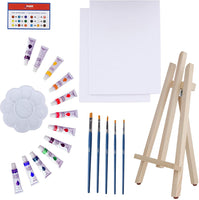 Kit de pintura de lienzo de 22 piezas con caballete de madera, lienzos de 8 x 10 pulgadas, 12 pinturas lavables no tóxicas, 5 pinceles, paleta y guía de mezcla de colores - Arteztik
