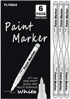 Rotulador de pintura blanca, 6 unidades de 0.028 in, acrílico blanco, marcador permanente, rotuladores de pintura blanca para madera, roca, plástico, piel, cristal, piedra, metal, lienzo, marcador de cerámica, punta extra fina, tinta opaca - Arteztik
