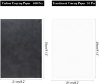 Juego de papel de carbono ASTORON, 150 hojas de papel de transferencia de color negro y papel de calco con 5 herramientas de repujado para lápices, papel de transferencia de carbono para trazar en madera, tela y otras superficies - Arteztik
