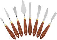 DerBlue Juego de 8 cuchillos de paleta de artista de acero inoxidable, espátula, paleta, cuchillo, rascador de mezcla, herramientas de arte delgadas y flexibles para pintura al óleo, mezcla acrílica, etc. (8 piezas) - Arteztik
