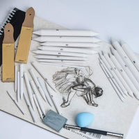 Juego de 33 mezclas de tocones y tortilliones, con boceto, lija, sacapuntas de lápiz, herramienta de extensión, dibujo, borrador amasado, esponja de dibujo para estudiante - Arteztik
