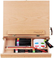 Magicfly Caballete de mesa de madera para pintar, caballete de escritorio ajustable con cajón de almacenamiento, 5 lienzos y 1 paleta de pintura, madera de haya, caballete de artista portátil, caballete de madera para dibujar - Arteztik
