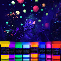 Juego de pinturas acrílicas 2 en 1 que brillan en la oscuridad por neon nights – brilla en la oscuridad y bajo la luz ultravioleta – Juego de 8 pinturas de neón autoluminosas para Halloween – Calidad premium alemana – fosforescente - Arteztik

