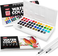 Paint Mark 48 Juego de pintura de acuarela con 2 rotuladores de pincel de mezcla, paleta de pintura de acuarela incluye 20 hojas de papel de color de agua y estuche de almacenamiento. - Arteztik
