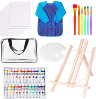 Kit de pintura acrílica para lienzo, kit de pintura con caballete de madera, lienzos de 8 x 10 pulgadas, 24 pinturas lavables no tóxicas para dibujo, pintura de lienzo para niños - Arteztik
