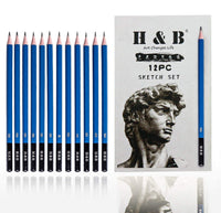 H & B - Juego de lápices de dibujo profesionales, 12 unidades, tamaño mediano (6B - 4H), ideal para dibujar arte, dibujar, sombrear, lápices de artista para principiantes y artistas profesionales - Arteztik
