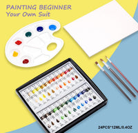Juego de pintura acrílica de 24 colores con 3 pinceles, 1 paleta, 1 lienzo, perfecto para lienzo, madera, cerámica, tela, pigmentos no tóxicos y ricos para niños, adultos principiantes, estudiantes y artistas (0.4 fl oz). - Arteztik
