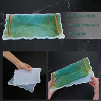 Molde de resina, moldes para moldes de resina y silicona con 1 bandeja de ágata de geodas y 3 asas doradas/plateadas, moldes para platos de ágata de geoda, para hacer tú mismo bandejas de ágata y tabla de servir. - Arteztik
