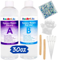 FansArriche - Resina epoxi transparente de 30 onzas para hacer joyas, arte y manualidades, resina no tóxica, 2 piezas de resina de fundición con 4 cuentagotas, 2 palos, 1 par de guantes y 1 paquete de purpurina de resina - Arteztik
