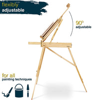 Artina caballete de escritorio Miami - caballete de mesa de madera portátil y plegable con paleta de madera y estuche para lienzo de hasta 33,8" - Arteztik
