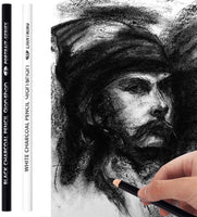 2 Pcs White Sketch Charcoal Pencils -Professional Hight Quality Sketch Highlight White Charcoal Wooden Pencils for Artist Drawing, Sketching, Blending - Arteztik
