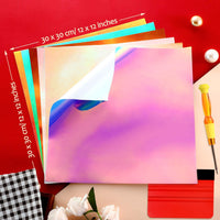 Vinilo holográfico de Navidad, vinilo holográfico, vinilo adhesivo permanente, con destornillador de transferencia y raspador de transferencia para cortadores de manualidades, 12.0 x 12.0 in, 11 unidades - Arteztik
