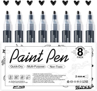 Rotuladores acrílicos para pintura de piedras, cerámica, copas de vino, madera, tela, lienzo, metal, tazas, suministros para manualidades, álbumes de recortes, tarjetas, 8 unidades, Negro - Arteztik
