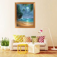 Kit de pintura de diamante 5D, diamante completo con bordado de luna y playa con diamantes de imitación y punto de cruz para decoración de pared del hogar - Arteztik
