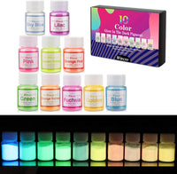 Pigmento que brilla en la oscuridad, 10 colores de polvo luminoso Wtrcsv, pigmento de seguridad no tóxico en polvo para pintura, slime, uñas, resina, conciertos o bricolaje, 0.71 oz cada uno (total 7 oz) - Arteztik
