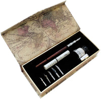GC – Pluma de madera antigua de tallo hecho a mano de caligrafía Pen Set de pluma de inmersión pluma pluma pluma pluma escritura estuche con tinta negra titular cartuchos LL-18 - Arteztik
