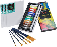 Juego de 22 piezas de pintura acrílica Meeden con caballete de mesa de 11.8 in, 12 colores de pinturas acrílicas, 3 paneles de lienzo, 5 pinceles de pintura y paleta de madera, regalo perfecto para niños y artistas principiantes - Arteztik
